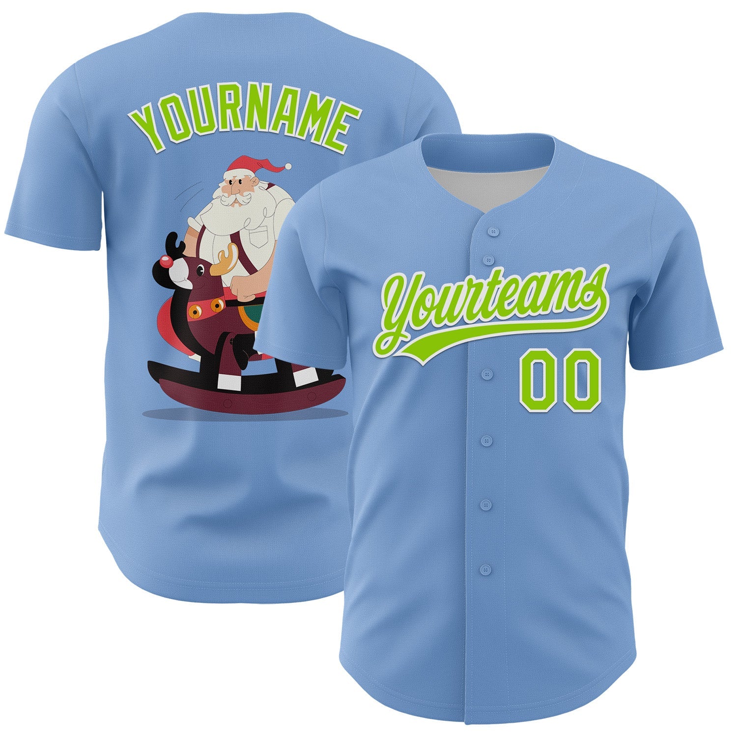 Custom Light Blue Neon Green-White 3D Funny Christmas Authentic Baseball Jersey - Sky-Custom