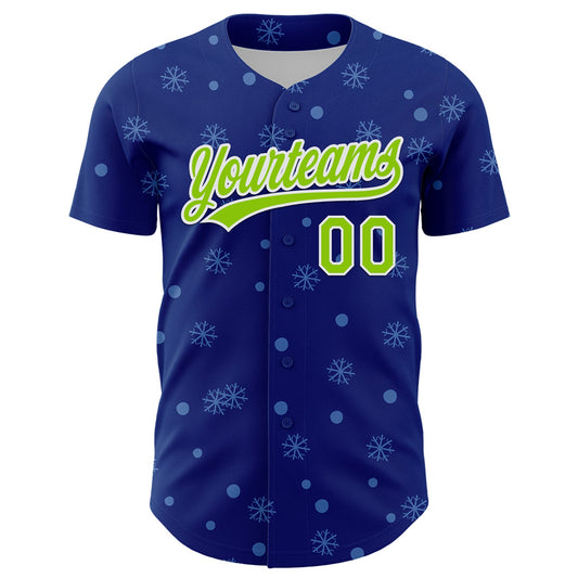 Custom Royal Neon Green-White 3D Funny Christmas Authentic Baseball Jersey - Sky-Custom