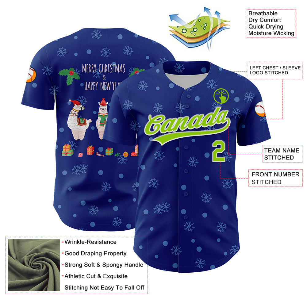 Custom Royal Neon Green-White 3D Funny Christmas Authentic Baseball Jersey - Sky-Custom