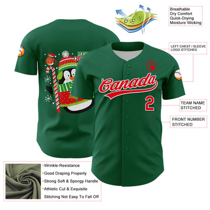 Custom Kelly Green Fire Red-White 3D Funny Christmas Authentic Baseball Jersey - Sky-Custom