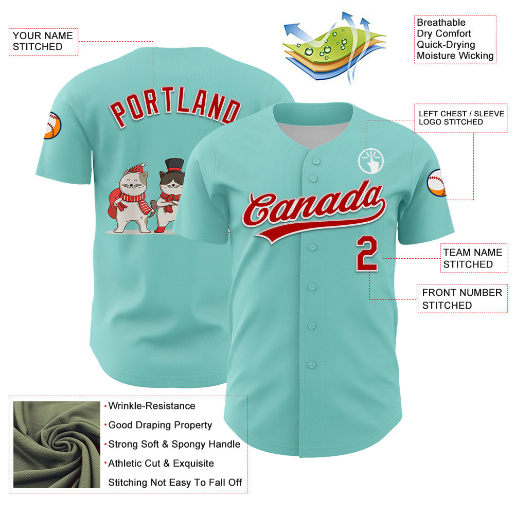 Custom Ice Blue Red-White 3D Funny Christmas Authentic Baseball Jersey - Sky-Custom