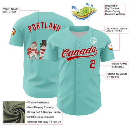 Custom Ice Blue Red-White 3D Funny Christmas Authentic Baseball Jersey - Sky-Custom