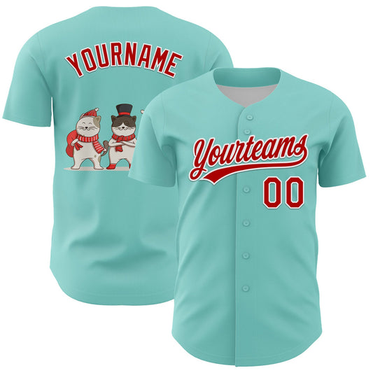 Custom Ice Blue Red-White 3D Funny Christmas Authentic Baseball Jersey - Sky-Custom