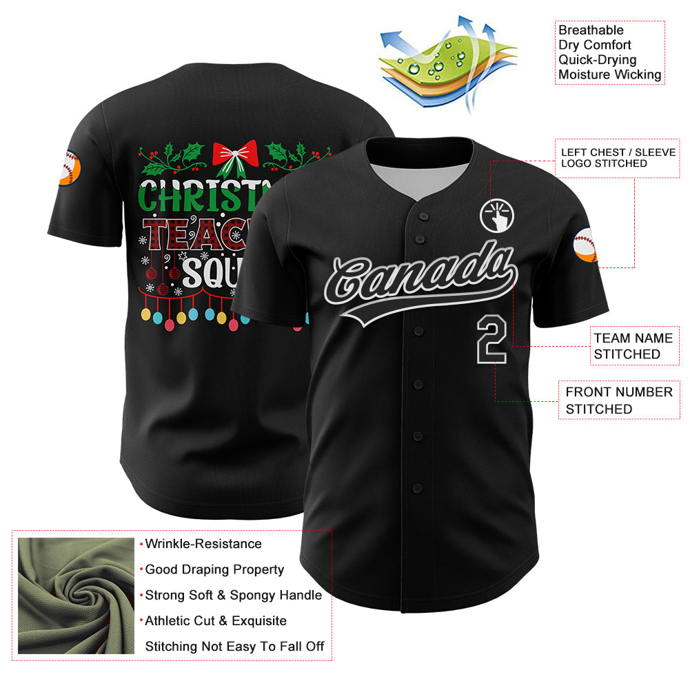 Custom Black Kelly Green-Red 3D Funny Christmas Authentic Baseball Jersey - Sky-Custom