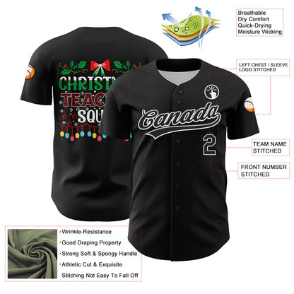 Custom Black Kelly Green-Red 3D Funny Christmas Authentic Baseball Jersey - Sky-Custom