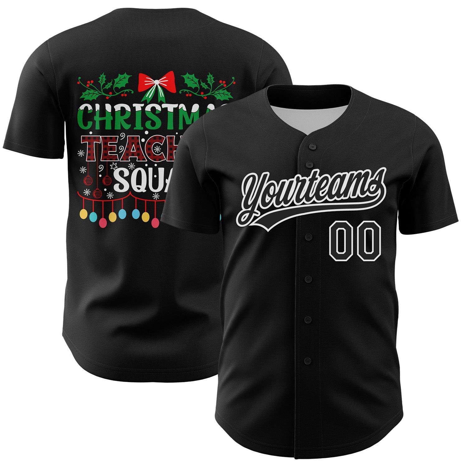Custom Black Kelly Green-Red 3D Funny Christmas Authentic Baseball Jersey - Sky-Custom