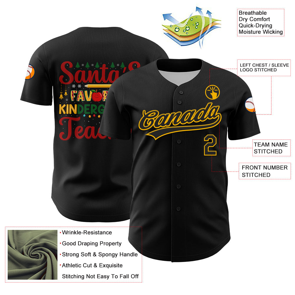 Custom Black Gold Kelly Green-Red 3D Funny Christmas Authentic Baseball Jersey - Sky-Custom