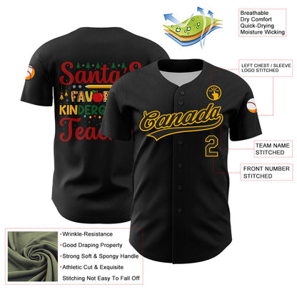 Custom Black Gold Kelly Green-Red 3D Funny Christmas Authentic Baseball Jersey - Sky-Custom