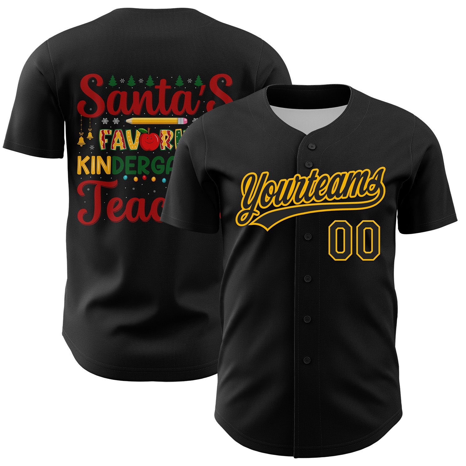 Custom Black Gold Kelly Green-Red 3D Funny Christmas Authentic Baseball Jersey - Sky-Custom