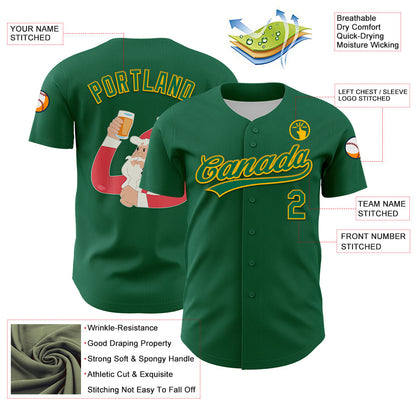 Custom Kelly Green Gold 3D Funny Christmas Authentic Baseball Jersey - Sky-Custom