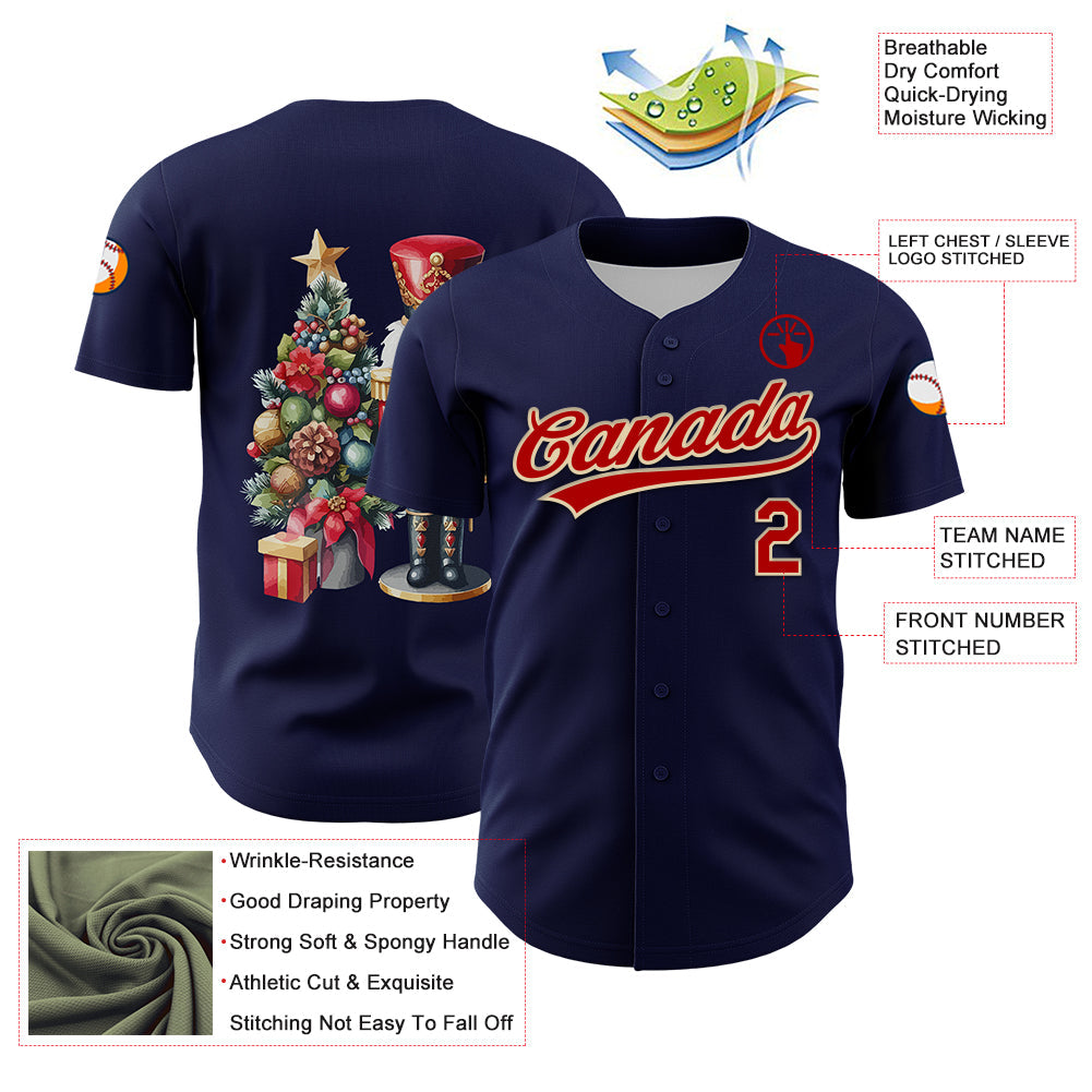 Custom Navy Red-Cream 3D Funny Christmas Authentic Baseball Jersey - Sky-Custom