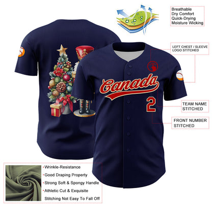 Custom Navy Red-Cream 3D Funny Christmas Authentic Baseball Jersey - Sky-Custom