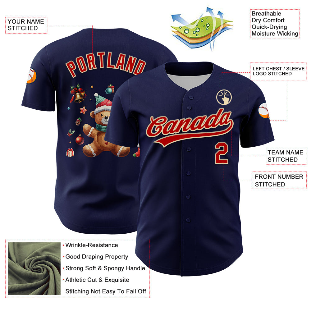Custom Navy Red-Cream 3D Funny Christmas Authentic Baseball Jersey - Sky-Custom