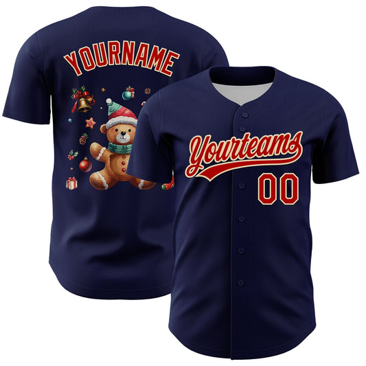 Custom Navy Red-Cream 3D Funny Christmas Authentic Baseball Jersey - Sky-Custom