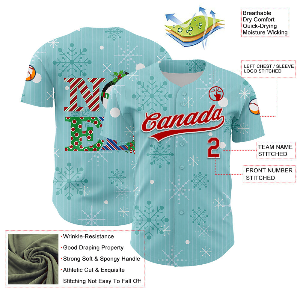Custom Ice Blue Red-Kelly Green 3D Funny Christmas Authentic Baseball Jersey - Sky-Custom