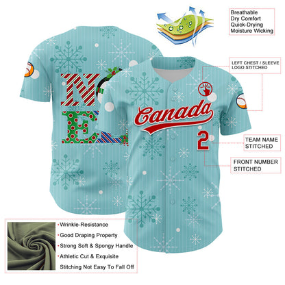 Custom Ice Blue Red-Kelly Green 3D Funny Christmas Authentic Baseball Jersey - Sky-Custom
