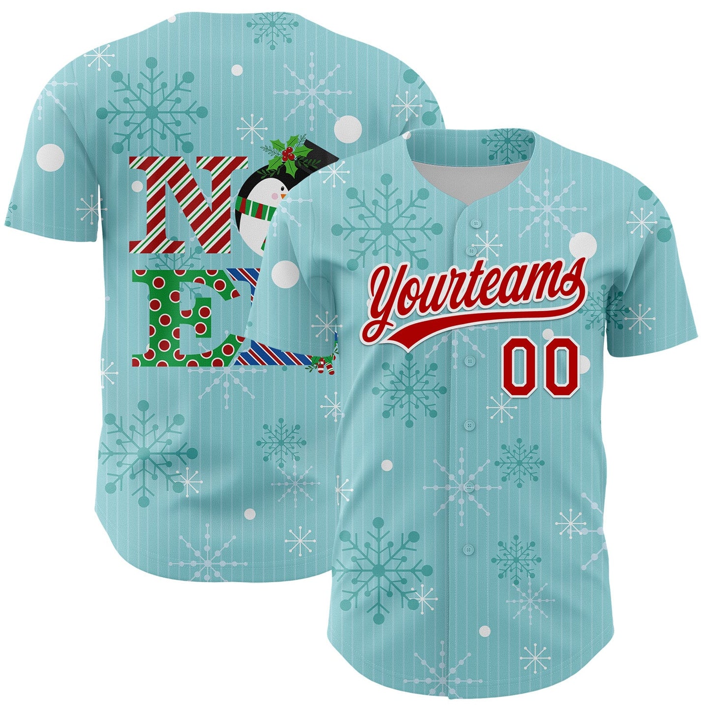 Custom Ice Blue Red-Kelly Green 3D Funny Christmas Authentic Baseball Jersey - Sky-Custom
