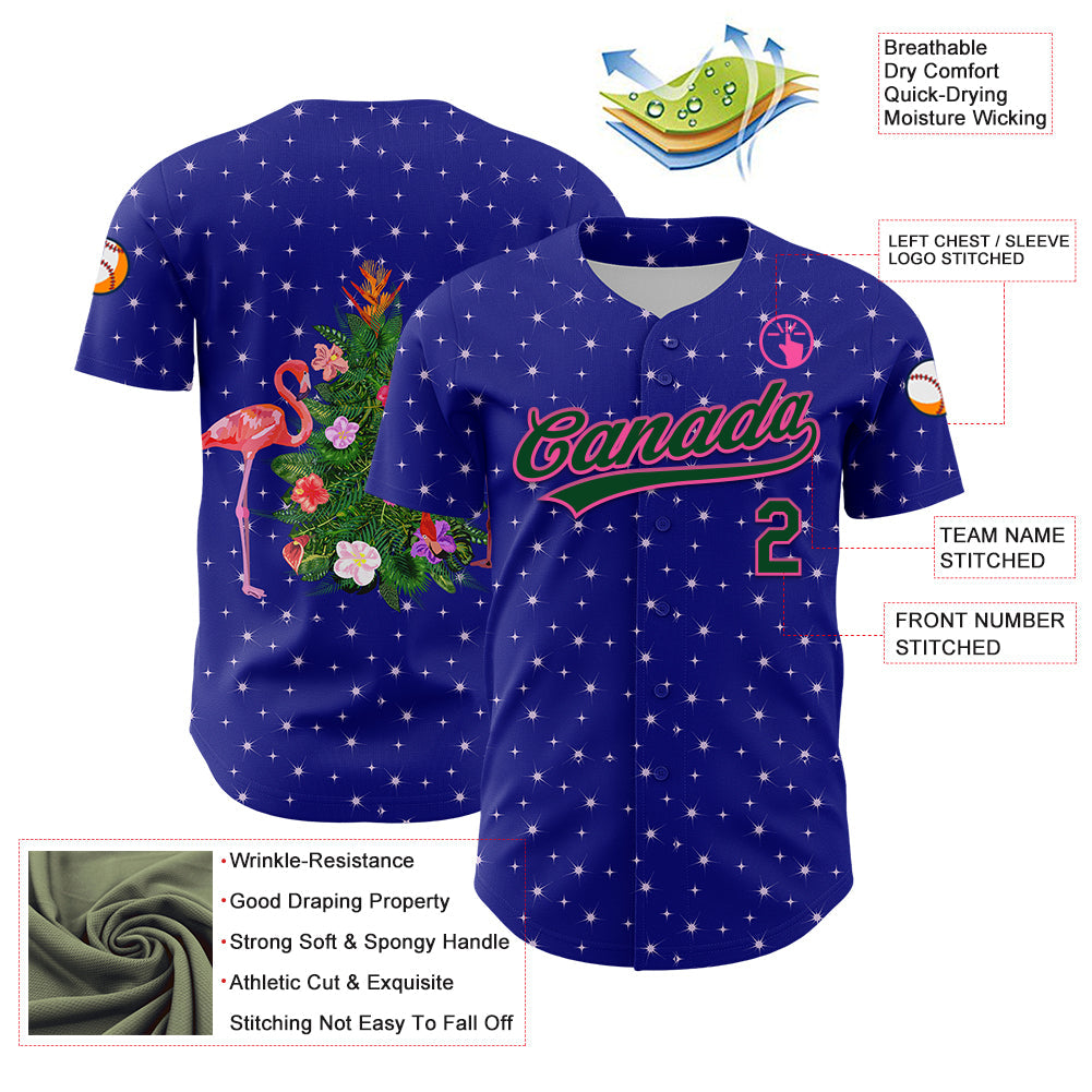 Custom Royal Green-Pink 3D Funny Christmas Authentic Baseball Jersey - Sky-Custom