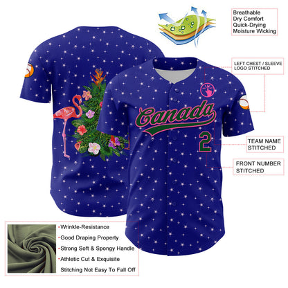 Custom Royal Green-Pink 3D Funny Christmas Authentic Baseball Jersey - Sky-Custom