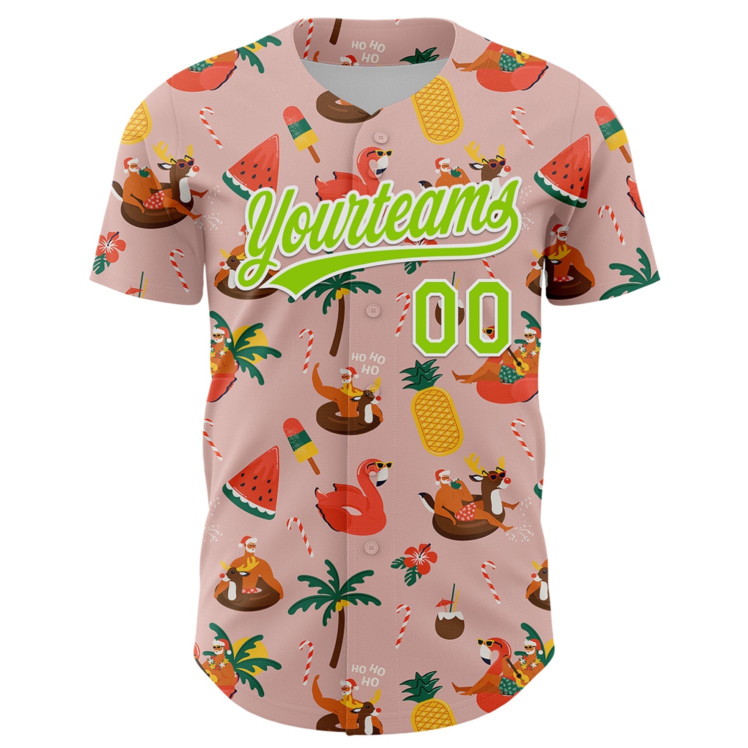 Custom Medium Pink Neon Green-White 3D Funny Christmas Authentic Baseball Jersey - Sky-Custom