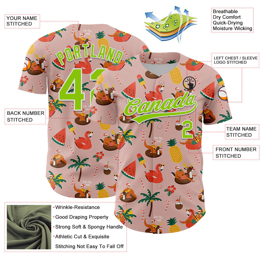 Custom Medium Pink Neon Green-White 3D Funny Christmas Authentic Baseball Jersey - Sky-Custom