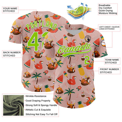 Custom Medium Pink Neon Green-White 3D Funny Christmas Authentic Baseball Jersey - Sky-Custom