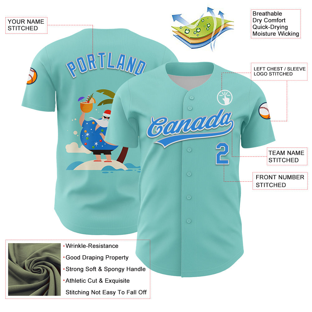 Custom Ice Blue Electric Blue-White 3D Funny Christmas Authentic Baseball Jersey - Sky-Custom