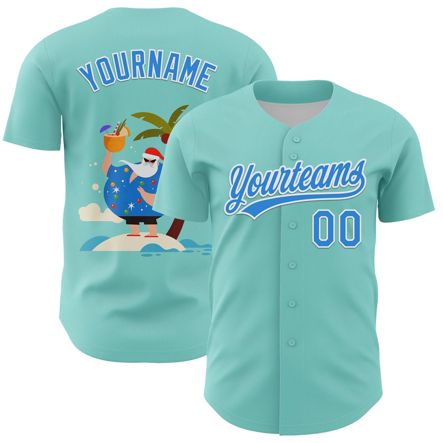 Custom Ice Blue Electric Blue-White 3D Funny Christmas Authentic Baseball Jersey - Sky-Custom
