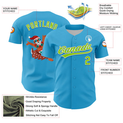 Custom Sky Blue Neon Green-White 3D Funny Christmas Authentic Baseball Jersey - Sky-Custom