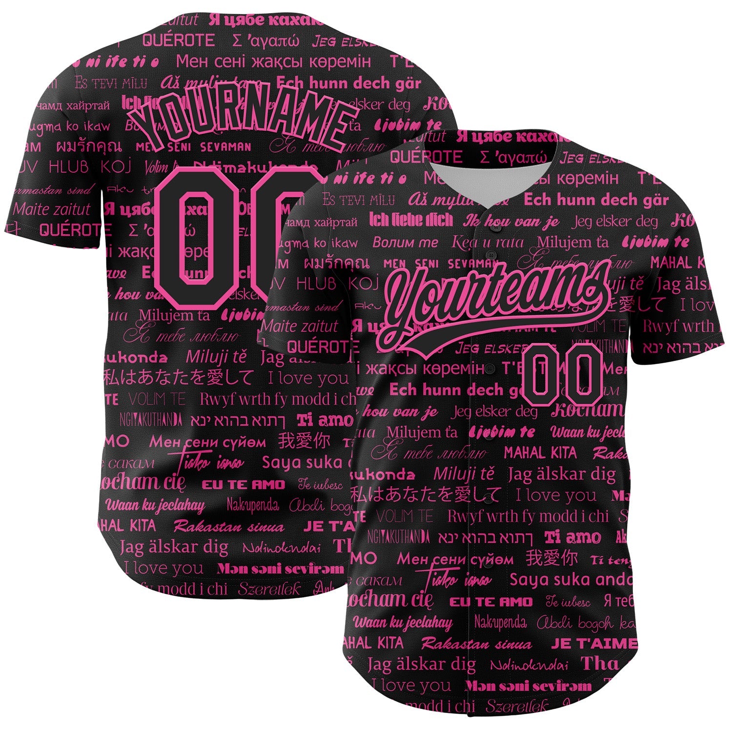 Custom Black Pink 3D Love Valentine's Day Authentic Baseball Jersey - Sky-Custom