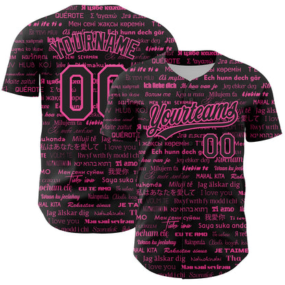 Custom Black Pink 3D Love Valentine's Day Authentic Baseball Jersey - Sky-Custom