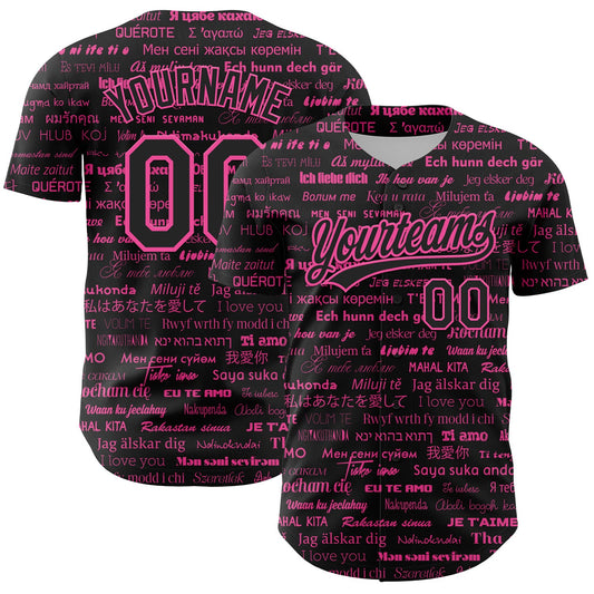 Custom Black Pink 3D Love Valentine's Day Authentic Baseball Jersey - Sky-Custom
