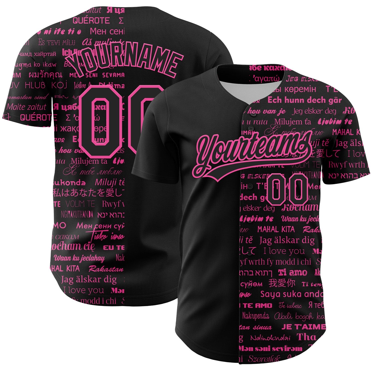 Custom Black Pink 3D Love Valentine's Day Authentic Baseball Jersey - Sky-Custom