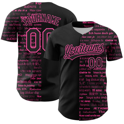 Custom Black Pink 3D Love Valentine's Day Authentic Baseball Jersey - Sky-Custom