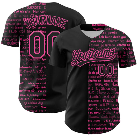 Custom Black Pink 3D Love Valentine's Day Authentic Baseball Jersey - Sky-Custom
