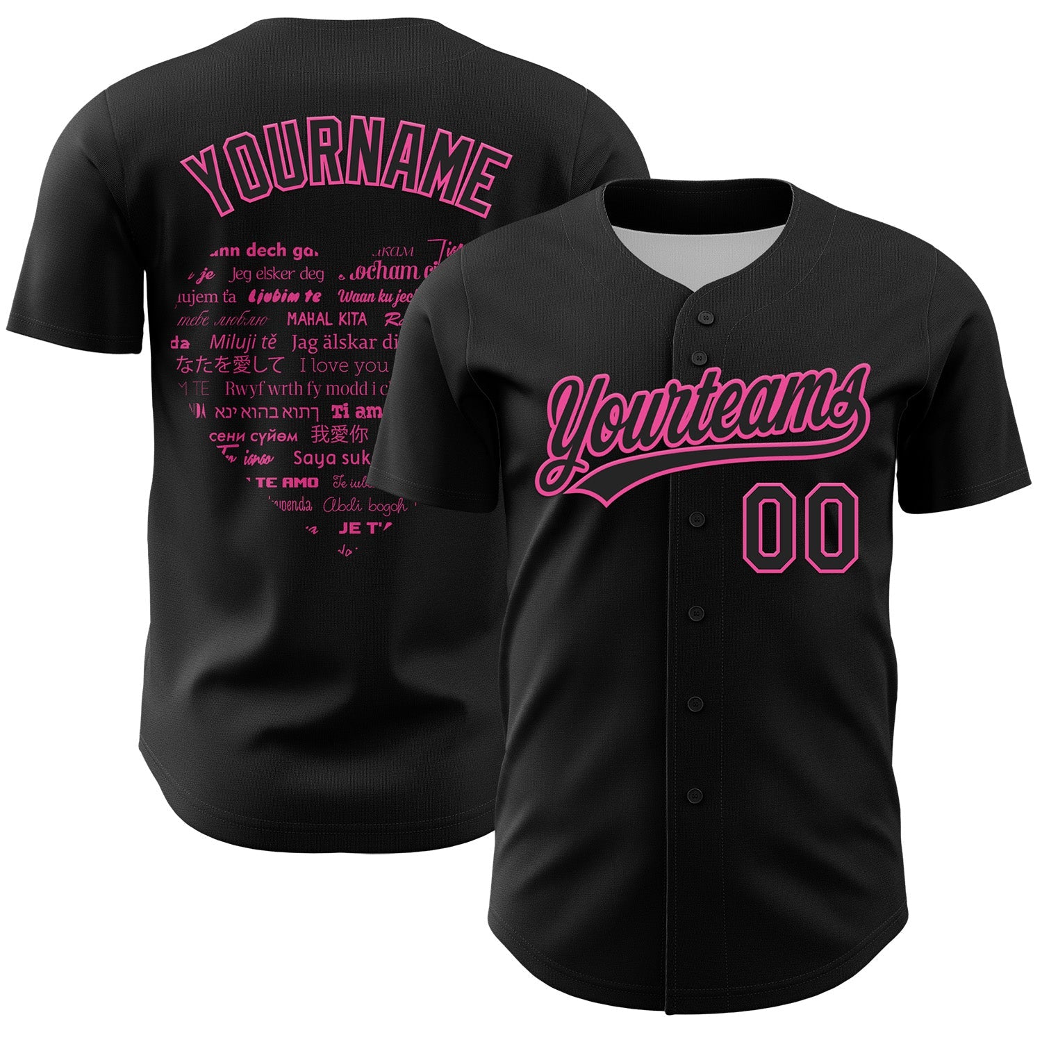 Custom Black Pink 3D Love Heart Valentine's Day Authentic Baseball Jersey - Sky-Custom