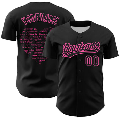 Custom Black Pink 3D Love Heart Valentine's Day Authentic Baseball Jersey - Sky-Custom