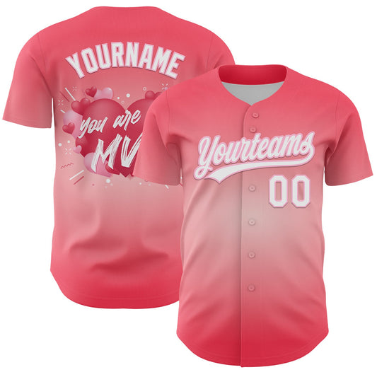 Custom Medium Pink White-Light Pink 3D Love Heart Valentine's Day Authentic Baseball Jersey - Sky-Custom