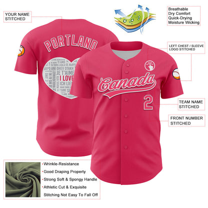 Custom Neon Pink White 3D Love Heart Valentine's Day Authentic Baseball Jersey - Sky-Custom