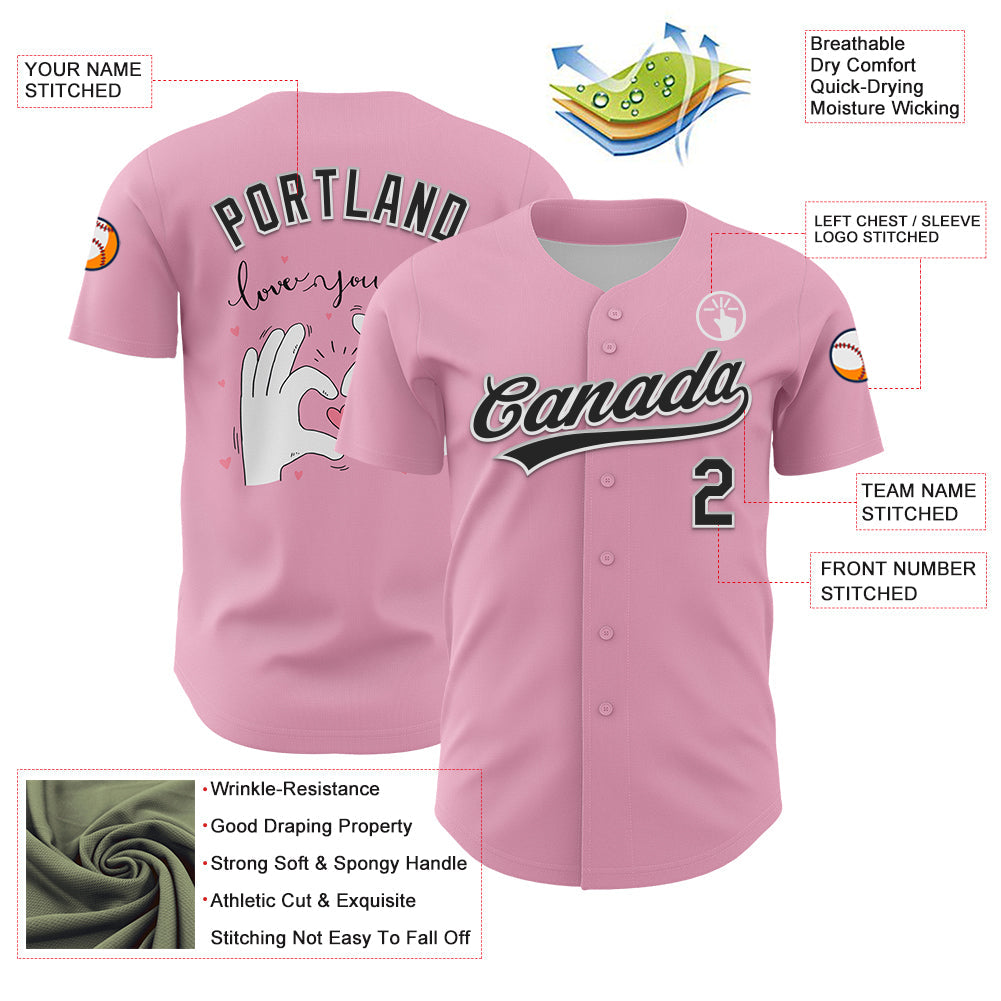Custom Light Pink Black-White 3D Love Heart Valentine's Day Authentic Baseball Jersey - Sky-Custom