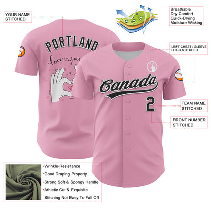 Custom Light Pink Black-White 3D Love Heart Valentine's Day Authentic Baseball Jersey - Sky-Custom