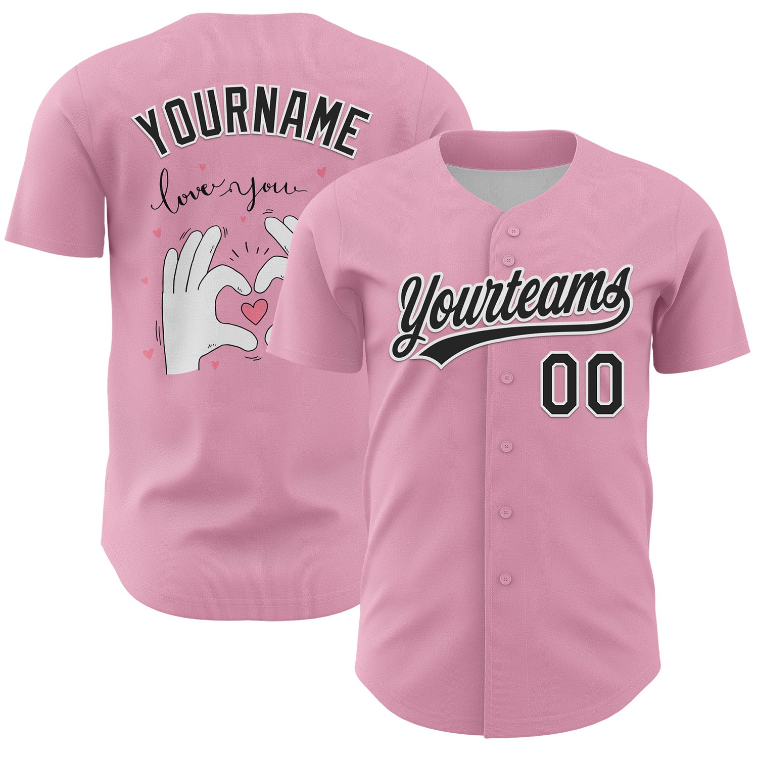 Custom Light Pink Black-White 3D Love Heart Valentine's Day Authentic Baseball Jersey - Sky-Custom