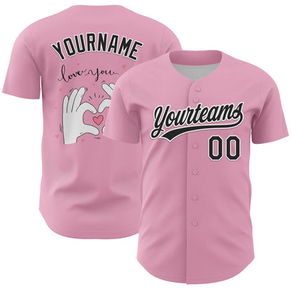 Custom Light Pink Black-White 3D Love Heart Valentine's Day Authentic Baseball Jersey - Sky-Custom