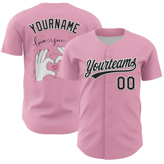 Custom Light Pink Black-White 3D Love Heart Valentine's Day Authentic Baseball Jersey - Sky-Custom