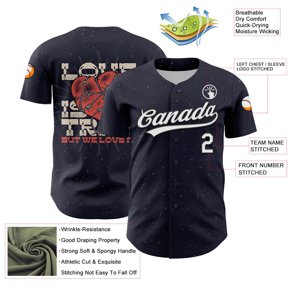 Custom Navy White-Black 3D Love Heart Valentine's Day Authentic Baseball Jersey - Sky-Custom