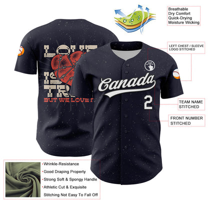 Custom Navy White-Black 3D Love Heart Valentine's Day Authentic Baseball Jersey - Sky-Custom