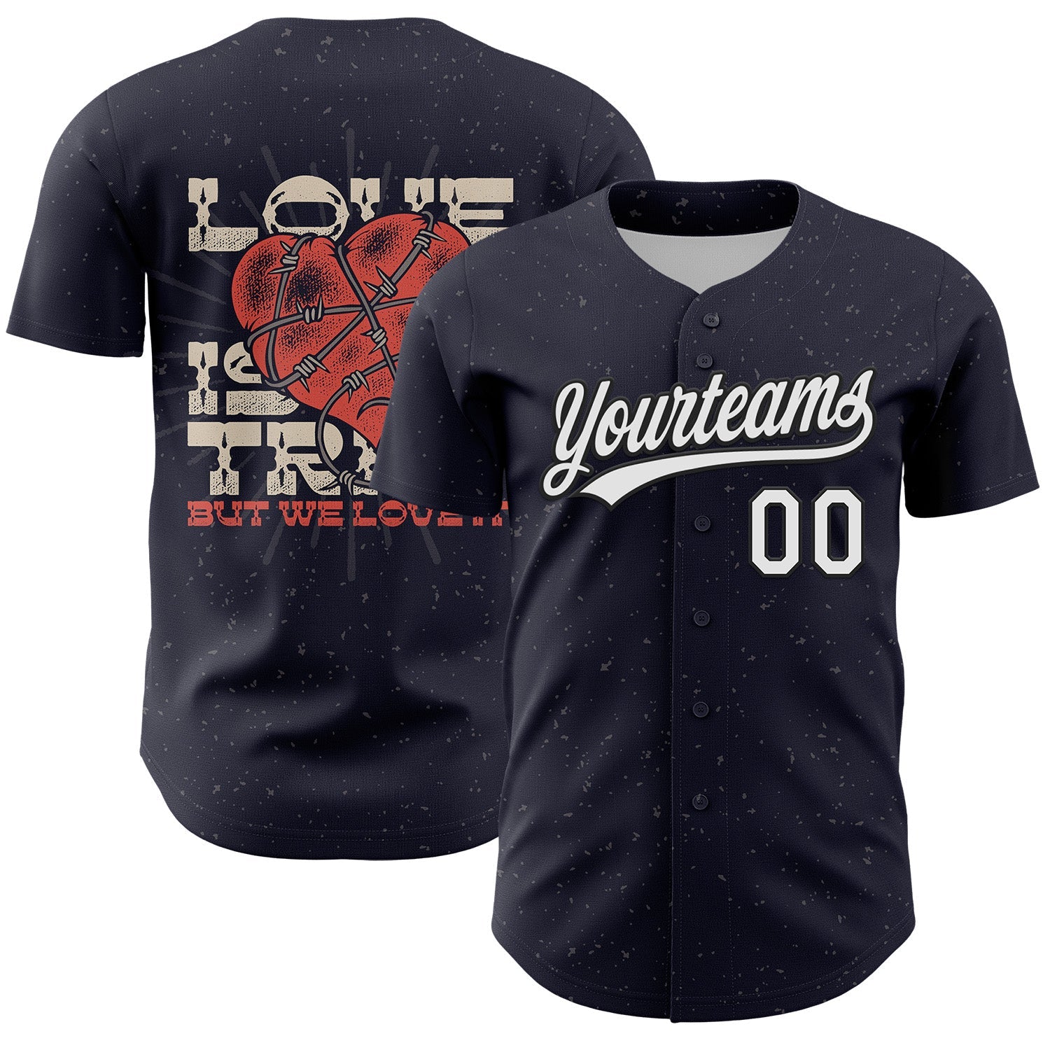 Custom Navy White-Black 3D Love Heart Valentine's Day Authentic Baseball Jersey - Sky-Custom