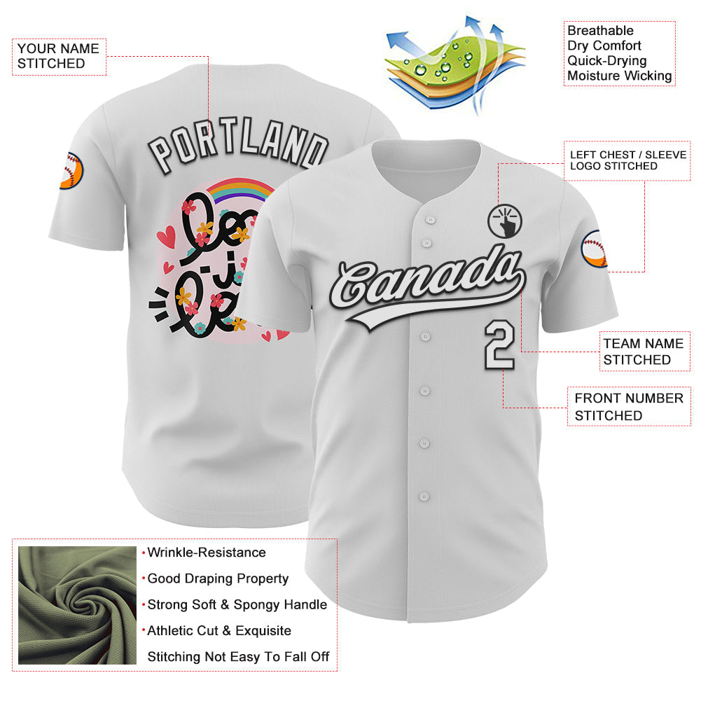 Custom White Black 3D Love Heart Valentine's Day Authentic Baseball Jersey - Sky-Custom
