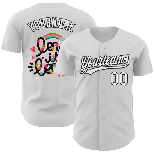 Custom White Black 3D Love Heart Valentine's Day Authentic Baseball Jersey - Sky-Custom