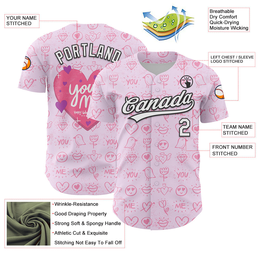 Custom Light Pink White-Black 3D Love Heart Valentine's Day Authentic Baseball Jersey - Sky-Custom